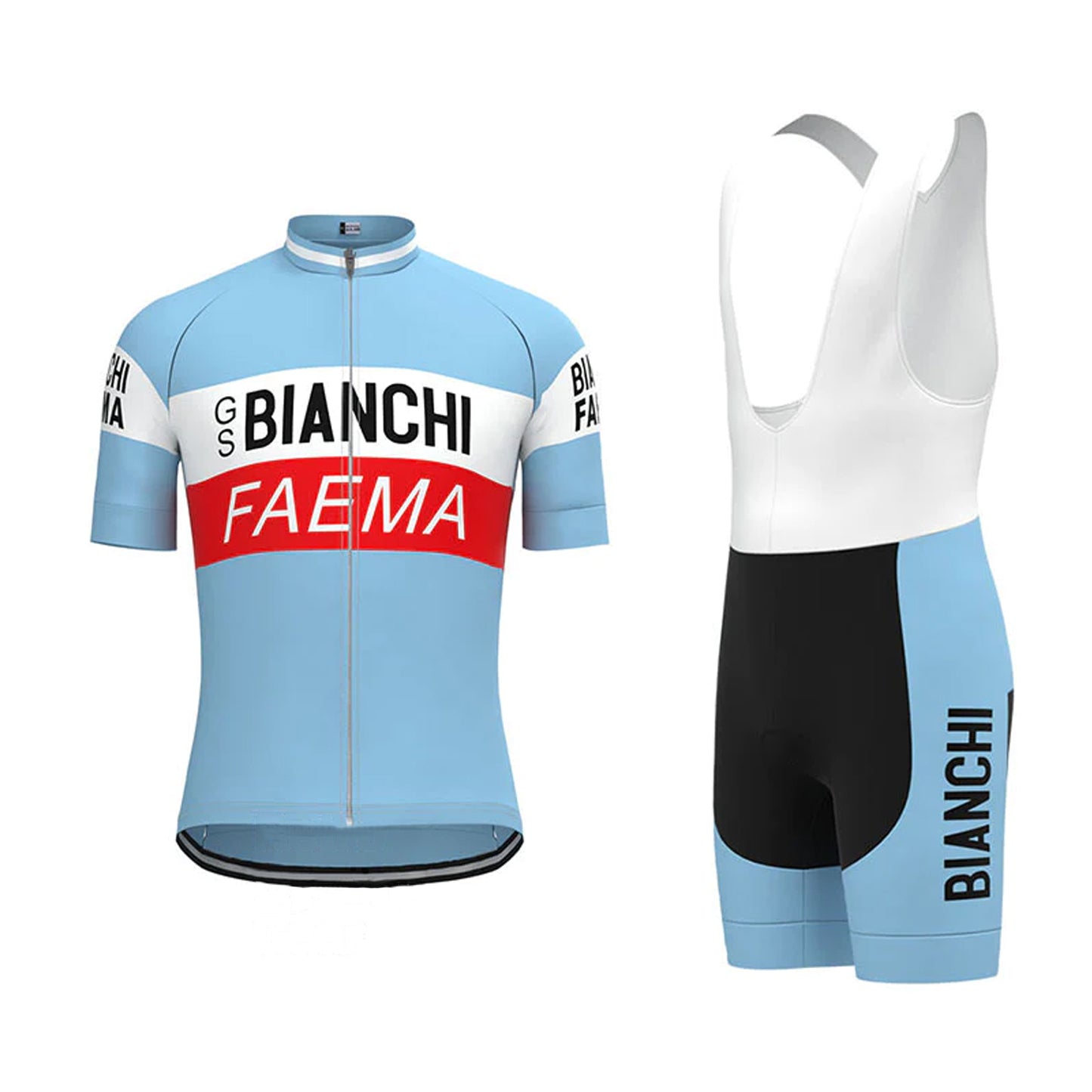 BIANCHI Blauw Rood Vintage Korte Mouw Fietsshirt Bijpassende Set