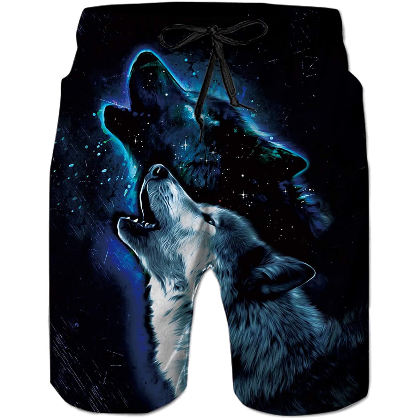 Lustige Badehose mit Galaxy-Wolf-Motiv, Blau