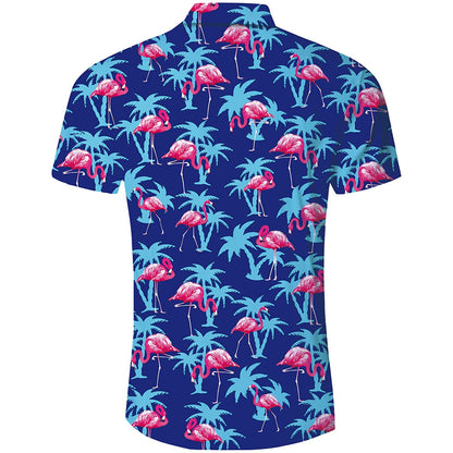 Palmboom Flamingo Blauw Grappig Hawaiiaans Shirt