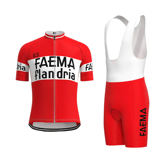 Faema Flandria Rood Retro Korte Mouw Fietsshirt Bijpassende Sets