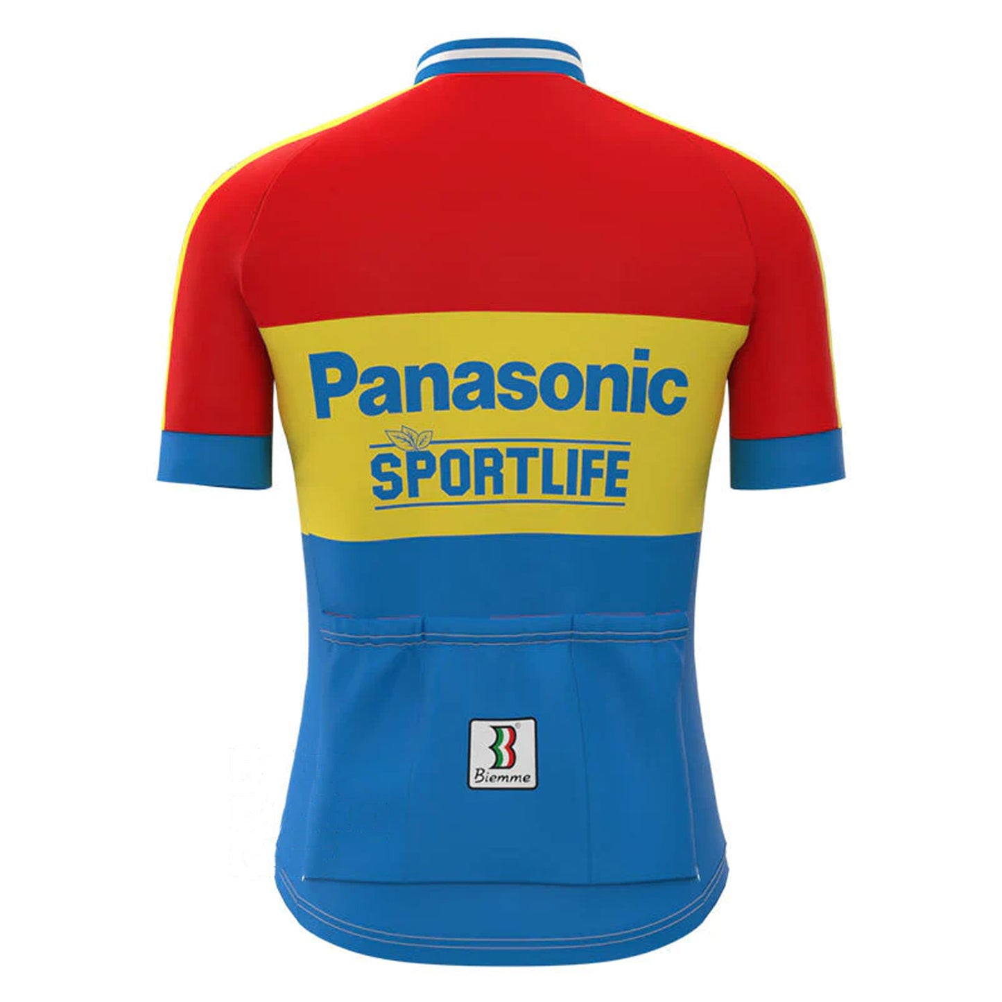 Panasonic Rood Geel Blauw Vintage Korte Mouw Fietsshirt Bijpassende Set