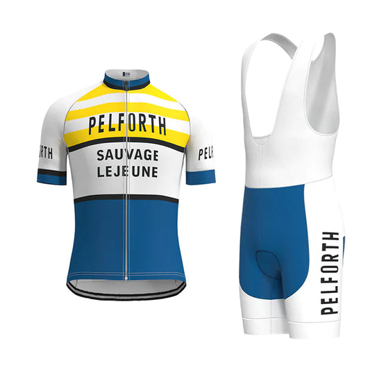 Pelforth Sauvage Lejeune Geel Blauw Vintage Korte Mouw Fietsshirt Bijpassende Set