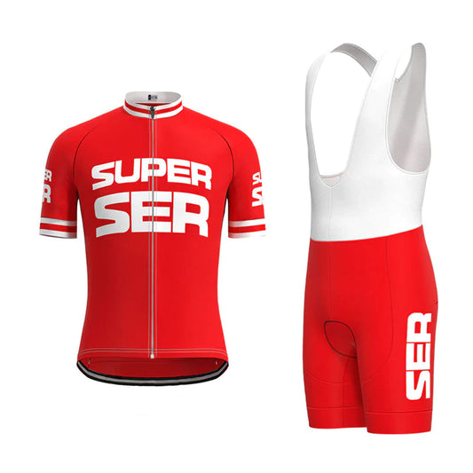 Super Ser Red Retro Korte Mouw Fietsshirt Bijpassende Sets