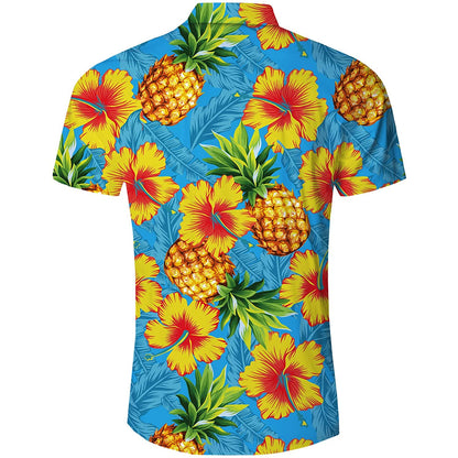 Blumen Ananas Blau Lustiges Hawaiihemd