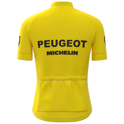 Peugeot Geel Vintage Korte Mouw Fietsshirt Bijpassende Set