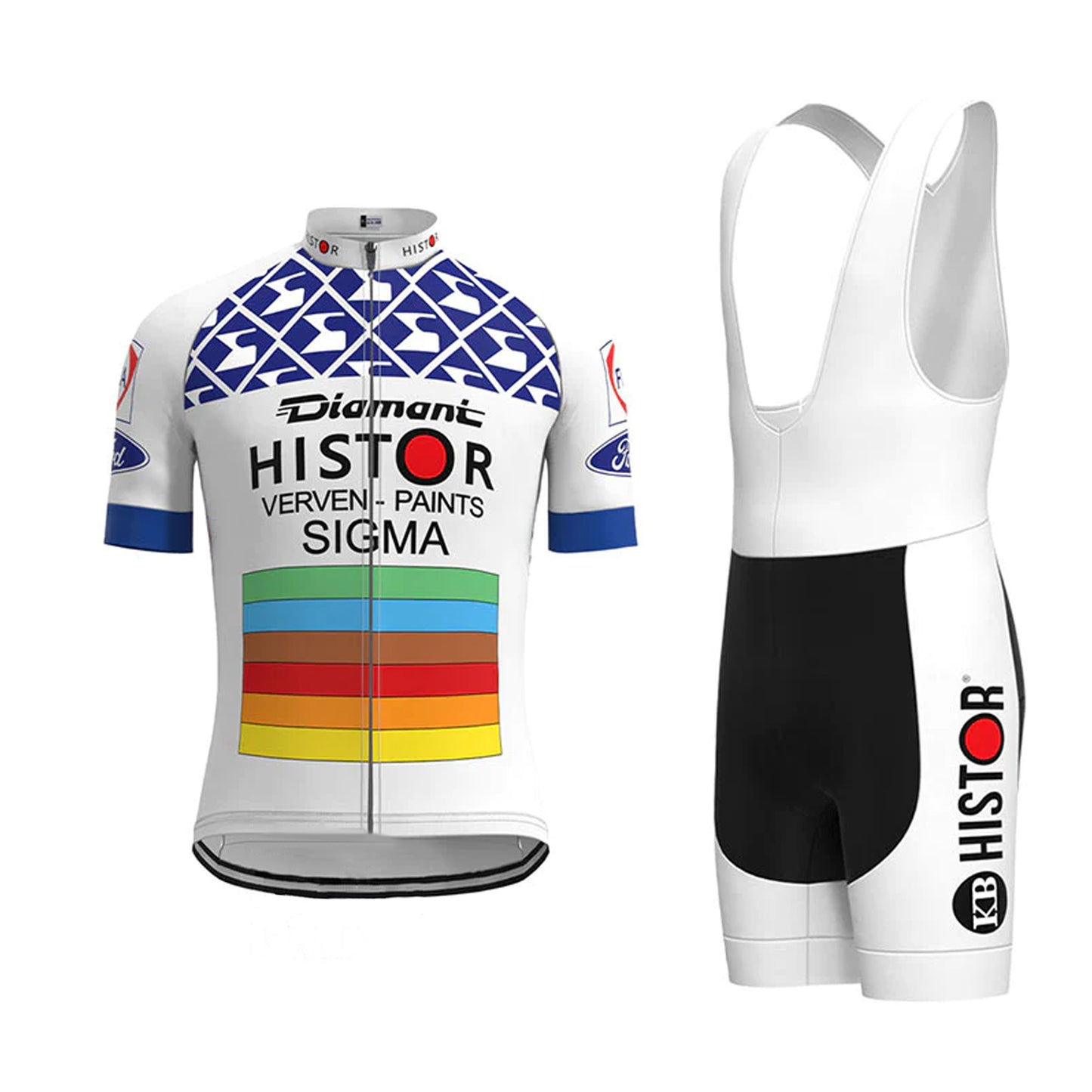 Histor Sigma Blue Retro Korte Mouw Fietsshirt Bijpassende Sets