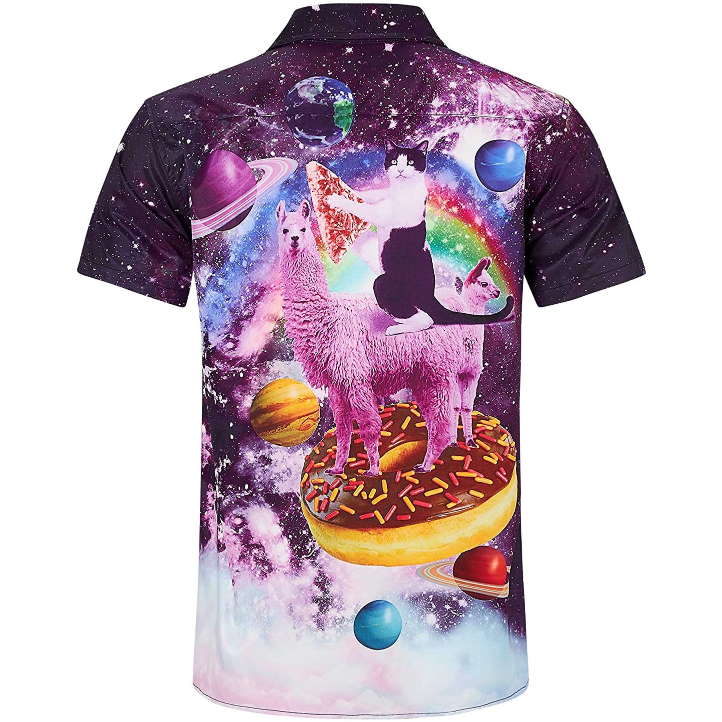 Ruimte Pizza Kat Rijdende Donuts Lama Grappig Hawaiiaans Shirt