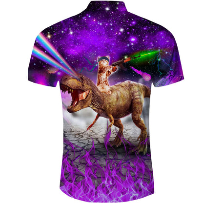 Galaxy Gun Cat Dinosaur Paars Grappig Hawaiiaans Shirt