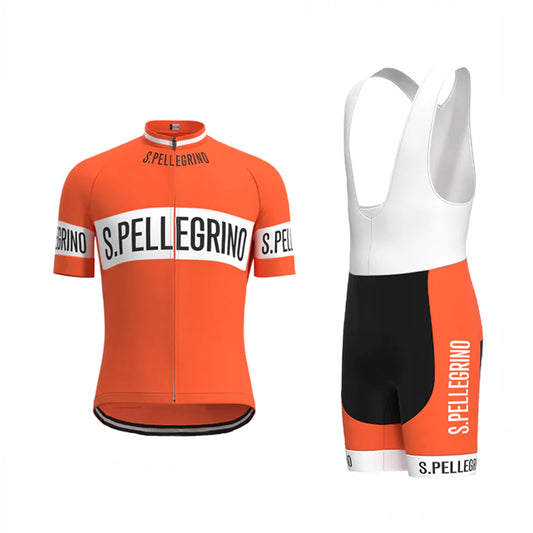 San Pellegrino Oranje Vintage Korte Mouw Fietsshirt Bijpassende Set