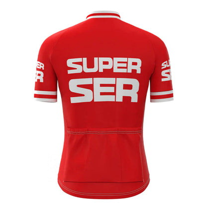 Super Ser Red Retro Korte Mouw Fietsshirt Bijpassende Sets