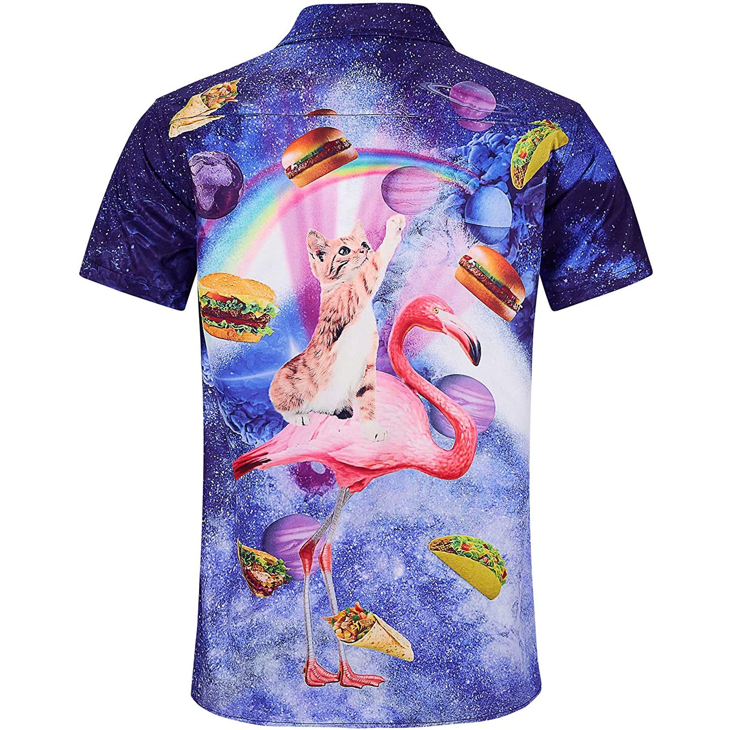 Ruimte Taco Kat Rijdende Flamingo Grappig Hawaiiaans Shirt