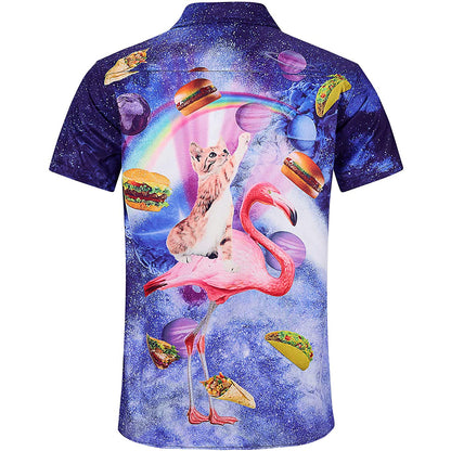 Space Taco Cat Riding Flamingo Funny Hawaiian Shirt