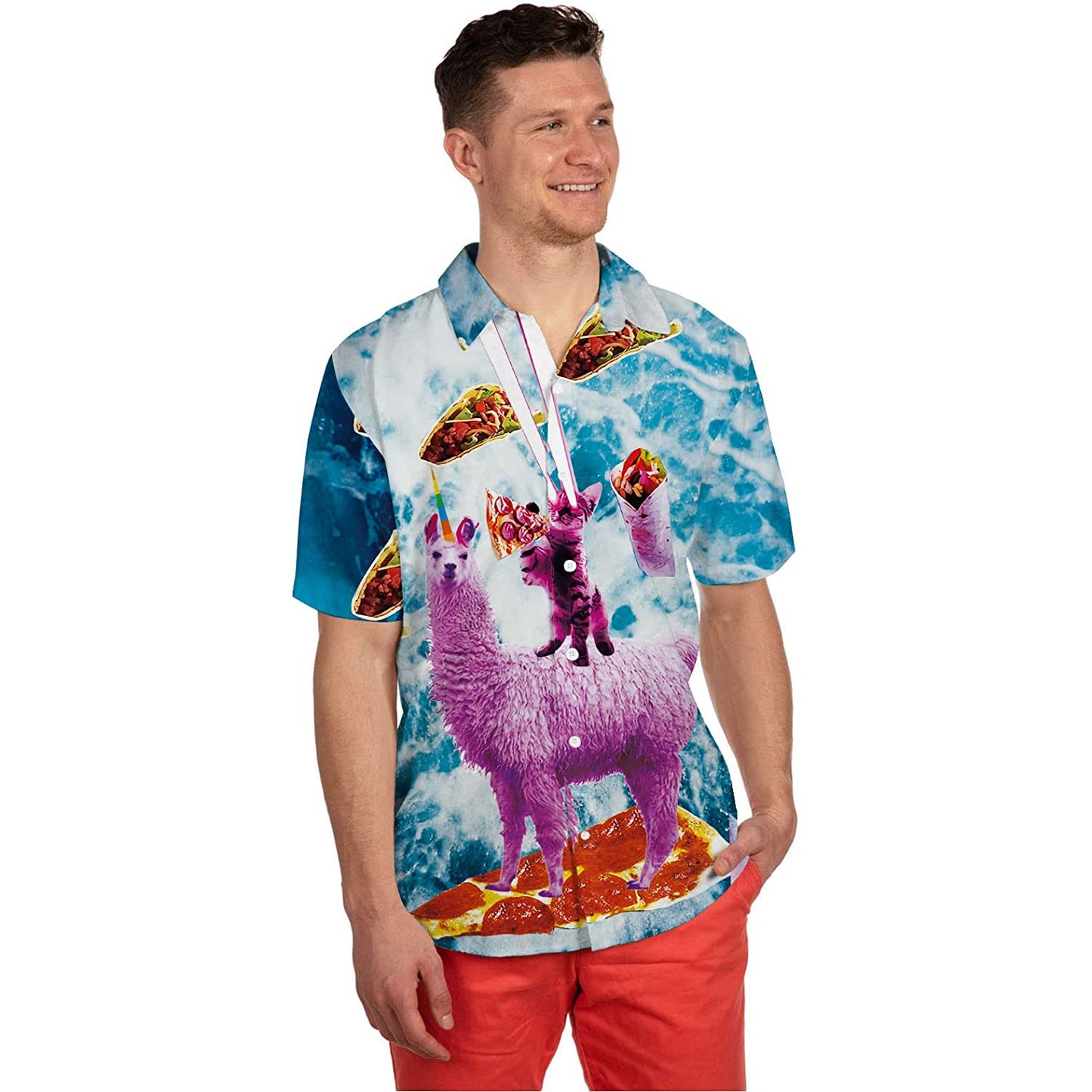 Taco Cat Riding Llama Funny Hawaiian Shirt