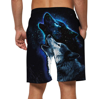 Lustige Badehose mit Galaxy-Wolf-Motiv, Blau