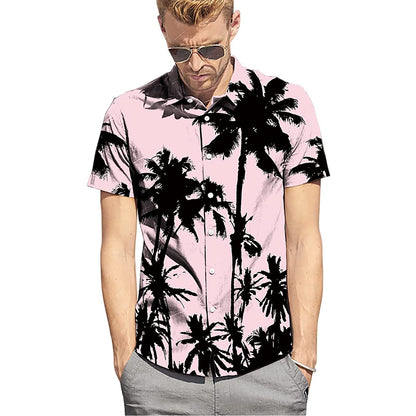 Roze palmboom grappig Hawaiiaans shirt