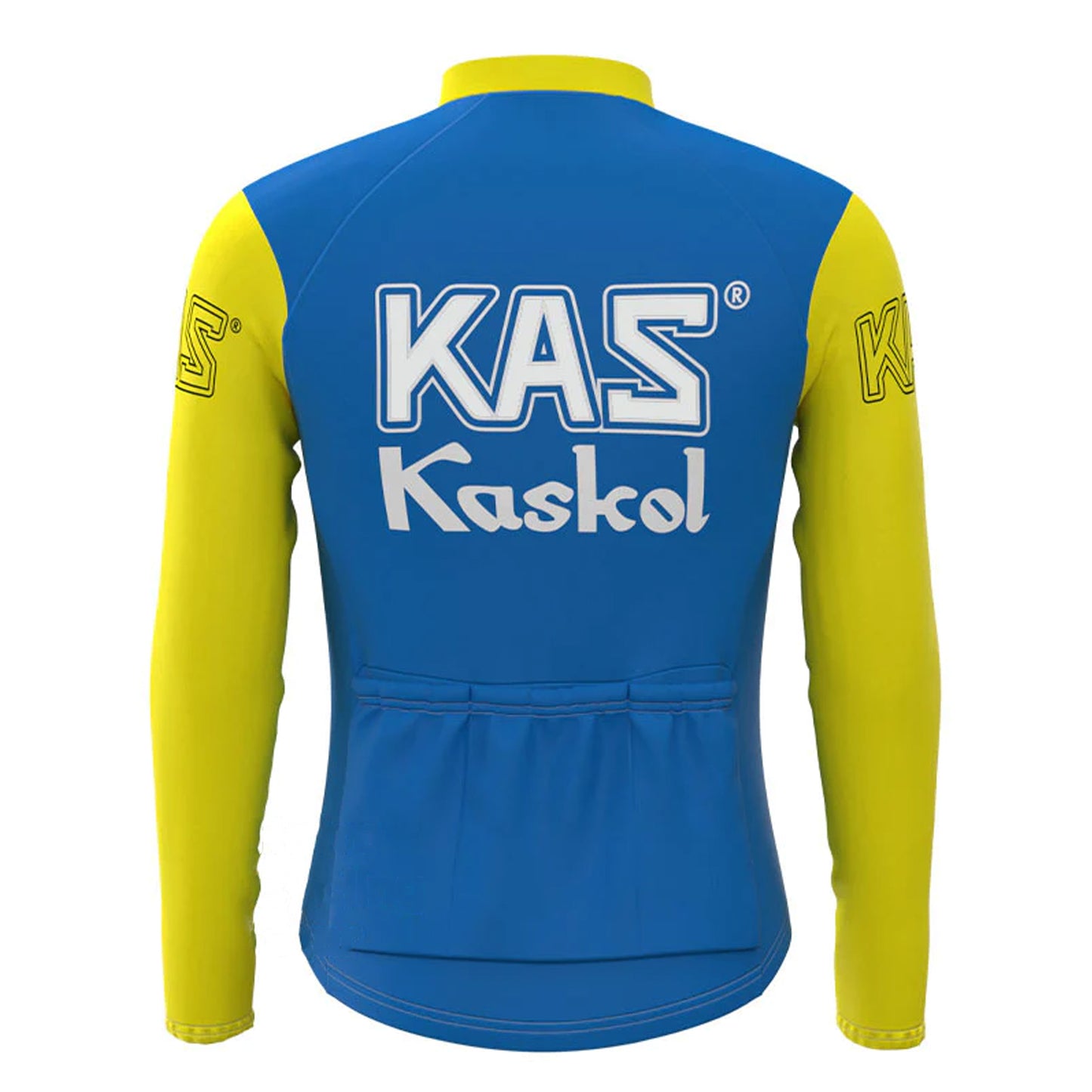 KAS Kaskol Blau Gelb Vintage Langarm Radtrikot Top