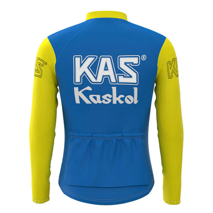 KAS Kaskol Blau Gelb Vintage Langarm Radtrikot Top