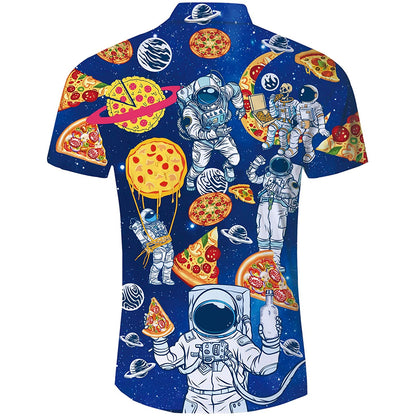 Astronaut Pizza Blau Lustiges Hawaiihemd