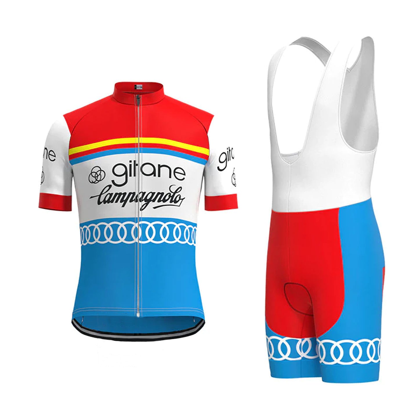 Gitane Rood Blauw Retro Korte Mouw Fietsshirt Bijpassende Sets