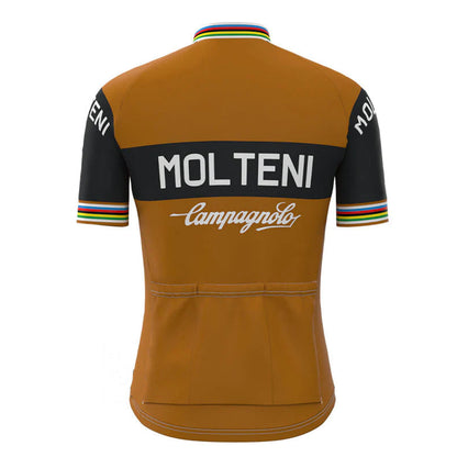 Molteni Bruin Zwart Vintage Korte Mouw Fietsshirt Bijpassende Set