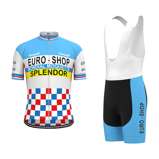 Euro Shop Splender Blue Vintage Korte Mouw Fietsshirt Matching Set