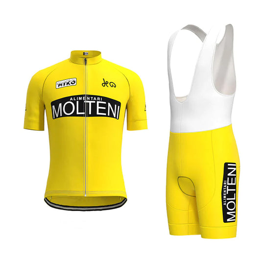 Molteni Geel Vintage Korte Mouw Fietsshirt Bijpassende Set