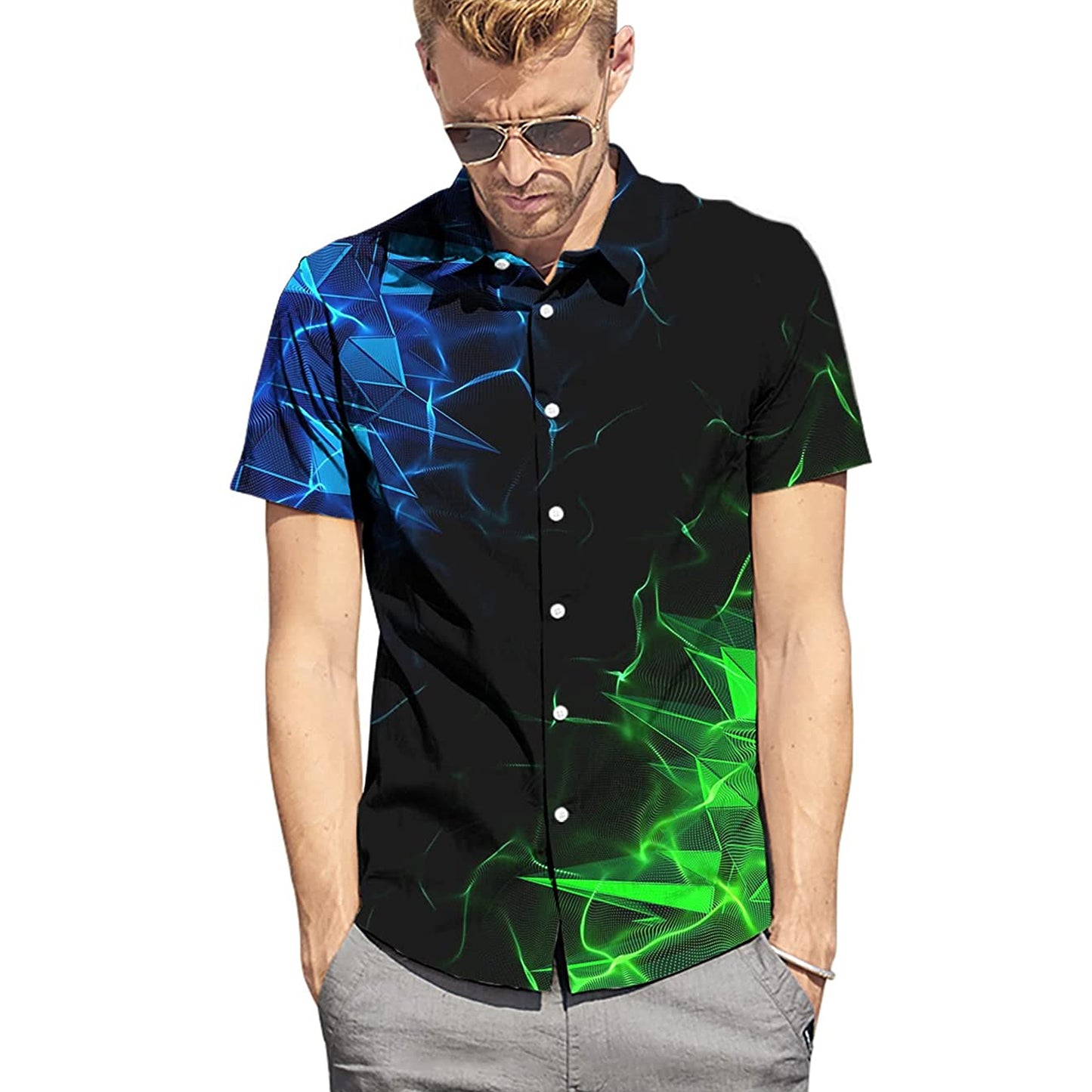 Groen &amp; Blauw Geometrie Grappig Hawaiiaans Shirt