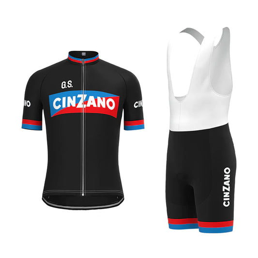 CINZANO Zwart Vintage Korte Mouw Fietsshirt Bijpassende Set