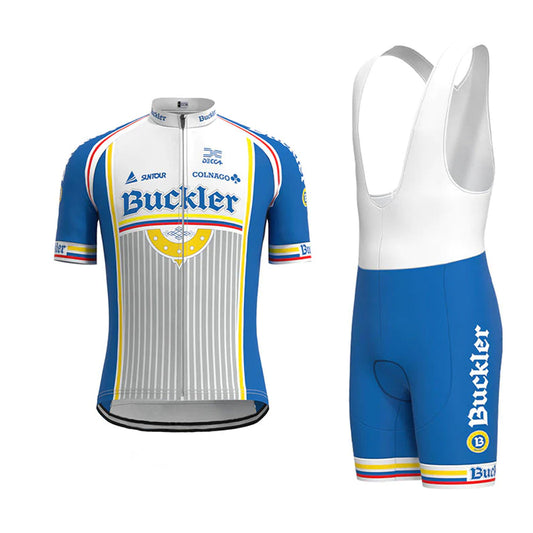 Buckler Blue Vintage Korte Mouw Fietsshirt Bijpassende Set