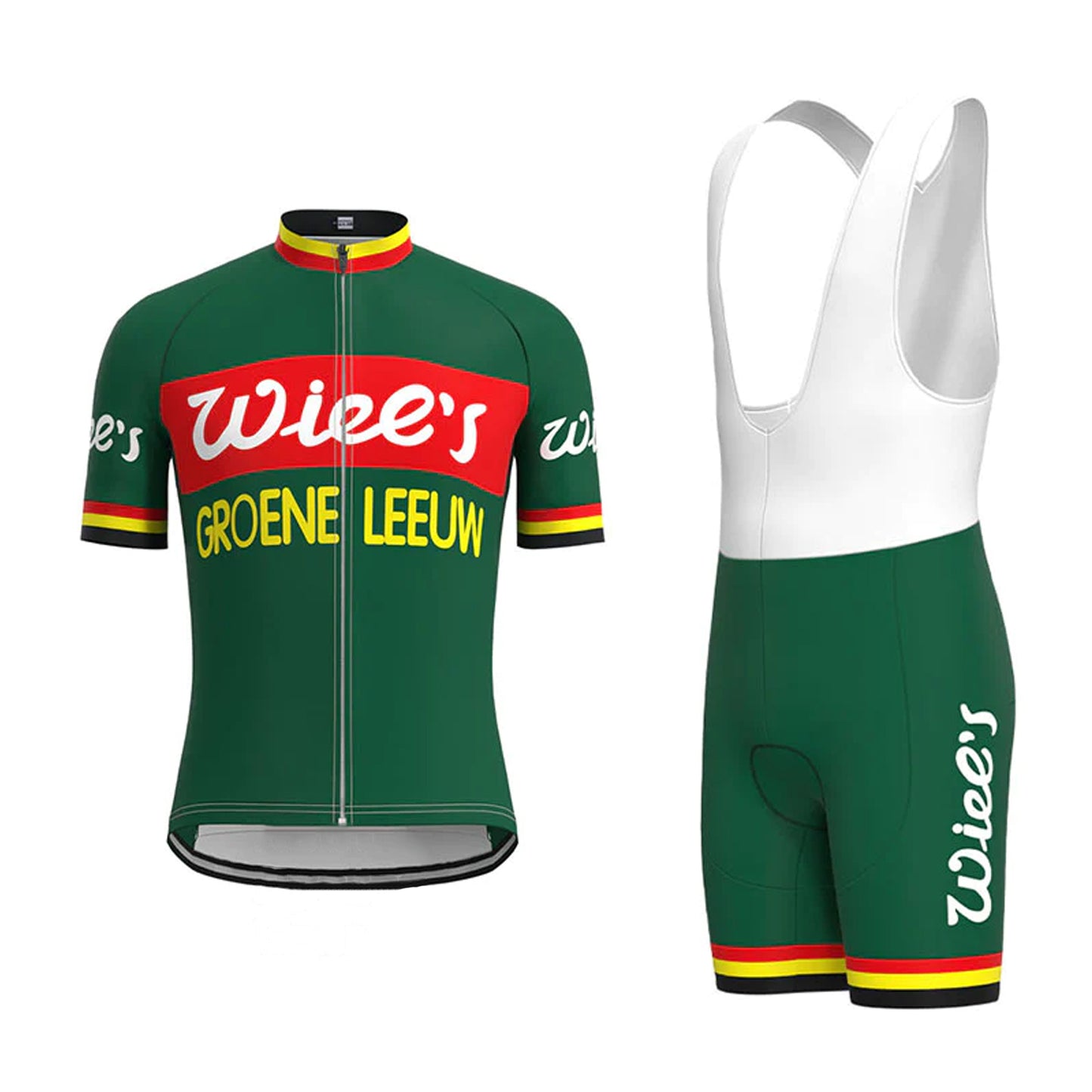 Wiee's Groene Leeuw bijpassende set groen vintage wielershirt met korte mouwen