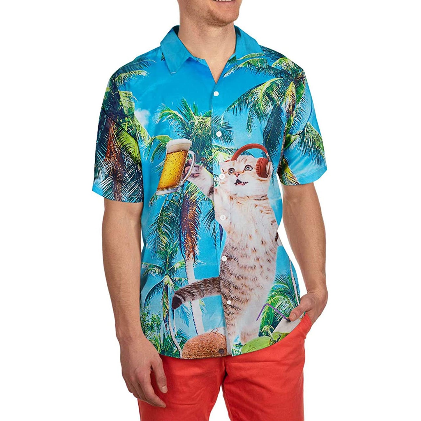 Palme DJ Bier Katze Neuheit Hawaiian Shirt