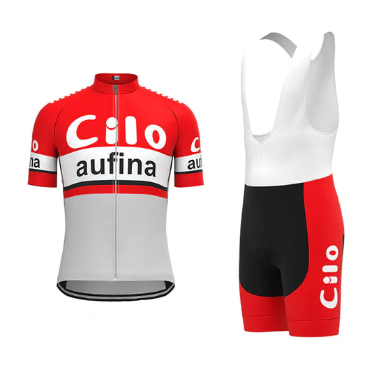 Cilo–Aufina Rood Vintage Korte Mouw Fietsshirt Bijpassende Set