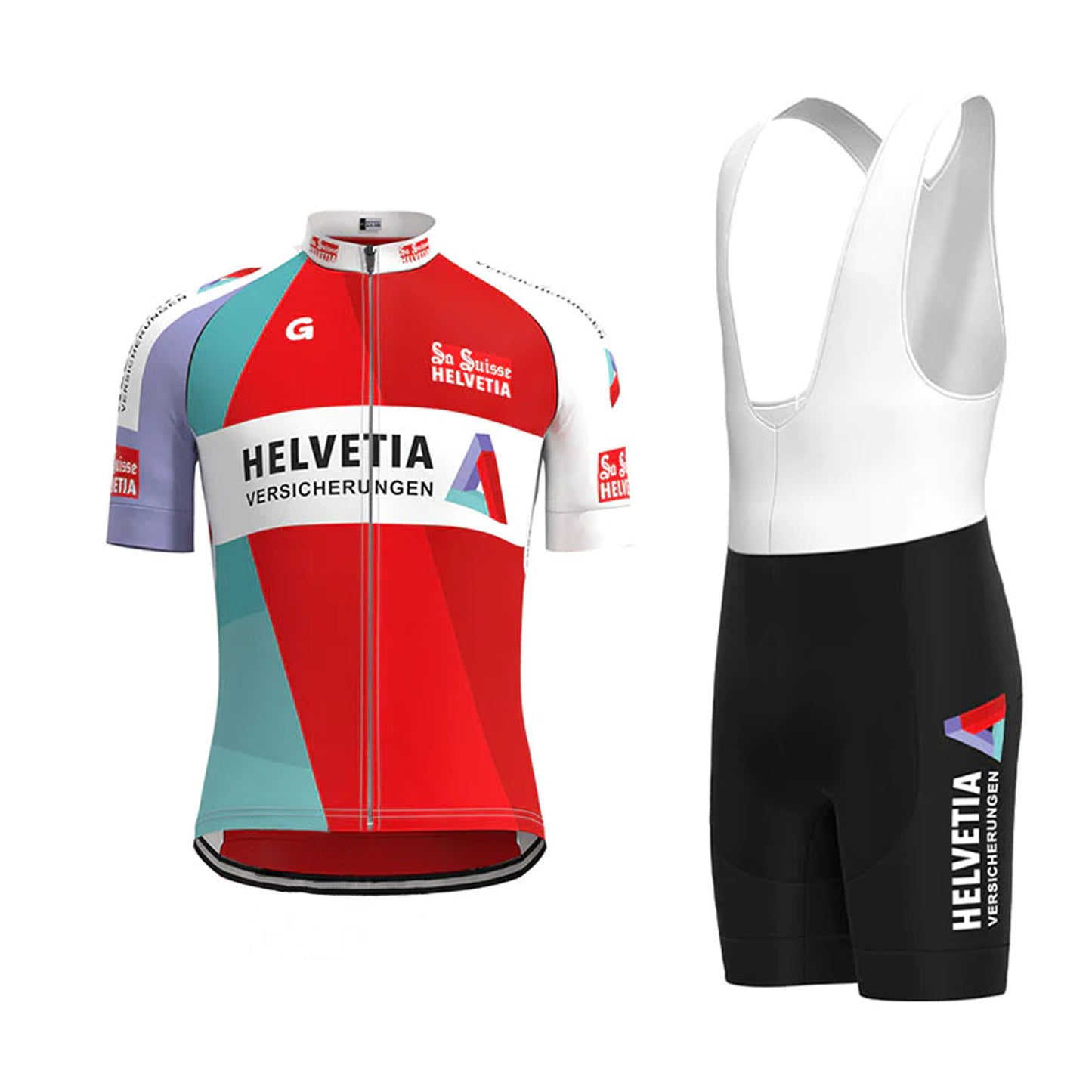 Helvetia La Suisse Rotes Retro-Kurzarm-Radtrikot, passende Sets