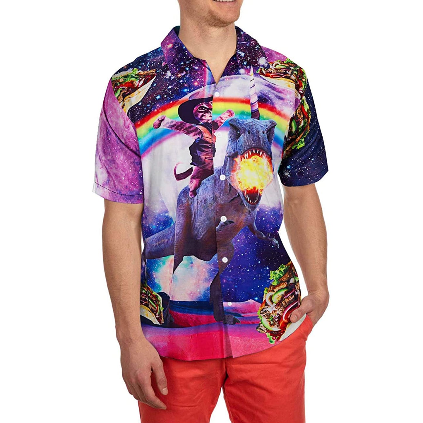 Kapitein Kat Rijdt Dinosaurus Grappig Hawaiiaans Shirt