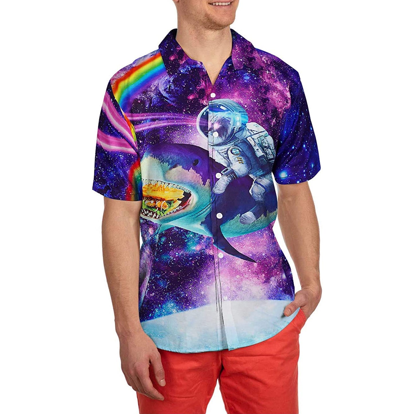 Astronaut Kat Rijdt Taco Haai Grappig Hawaiiaans Shirt