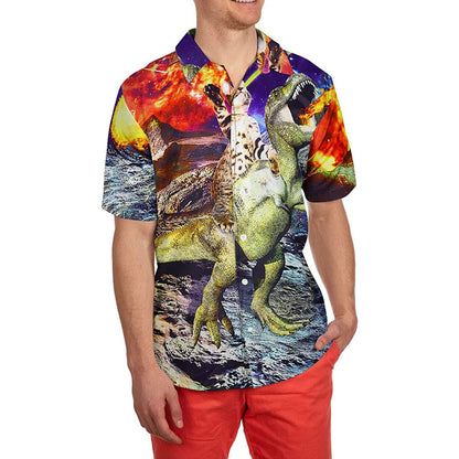 Kat rijdt Spitfire Dinosaurus Grappig Hawaiiaans Shirt