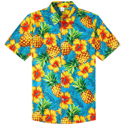 Blumen Ananas Blau Lustiges Hawaiihemd