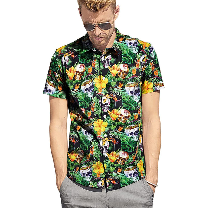 Jungle Flowers Skull Funny Hawaiian Shirt