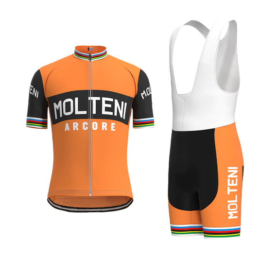 MOLTENI Oranje Vintage Korte Mouw Fietsshirt Bijpassende Set