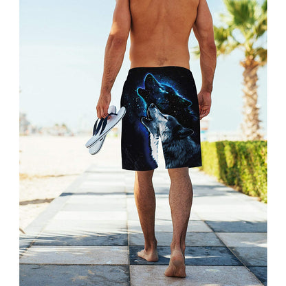 Lustige Badehose mit Galaxy-Wolf-Motiv, Blau