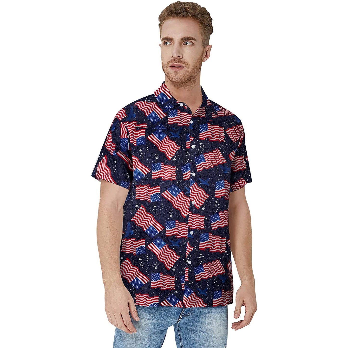 Lustiges Hawaii-Shirt mit Weltraum-Amerikanische Flagge