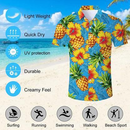 Flowers Pineapple Blue Funny Hawaiian Shirt