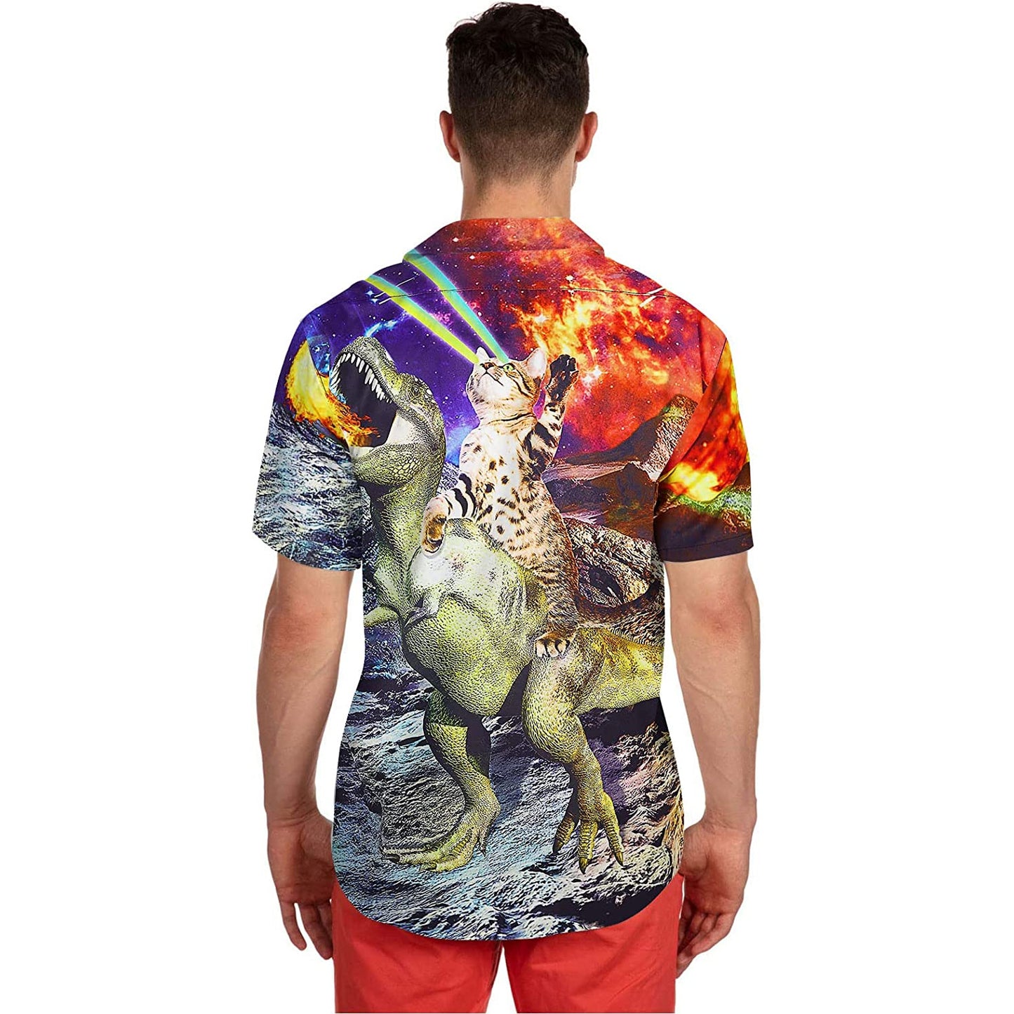 Kat rijdt Spitfire Dinosaurus Grappig Hawaiiaans Shirt