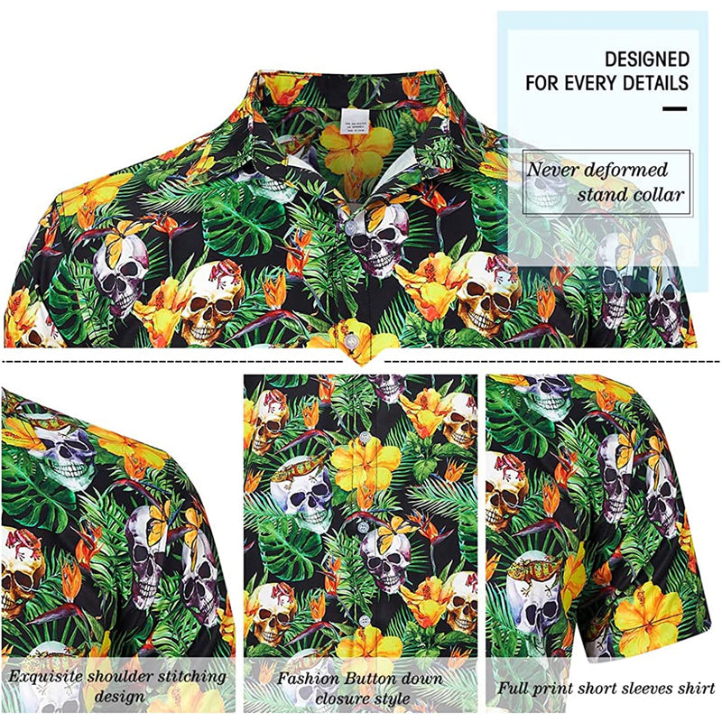 Jungle Flowers Skull Funny Hawaiian Shirt