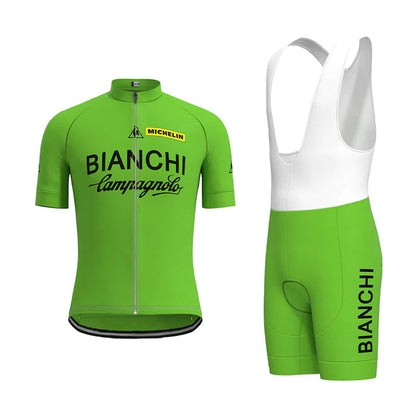 Bianchi Green Vintage Korte Mouw Fietsshirt Bijpassende Set