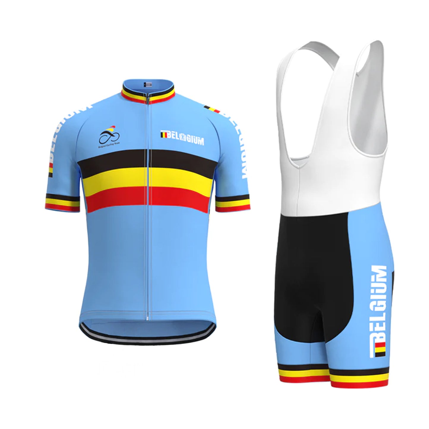 BELGIUM Blauw Vintage Korte Mouw Fietsshirt Bijpassende Set