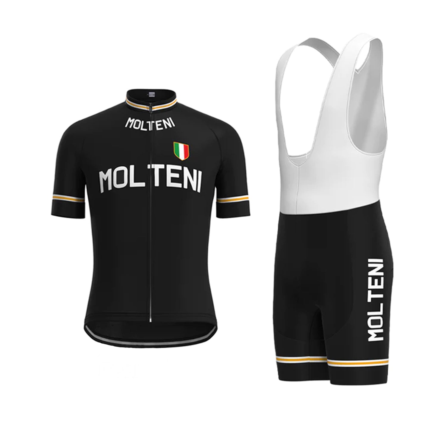 MOLTENI Zwart Vintage Korte Mouw Fietsshirt Bijpassende Set