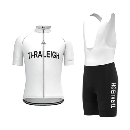 TI Raleigh Weißes Vintage Kurzarm-Radtrikot-Set