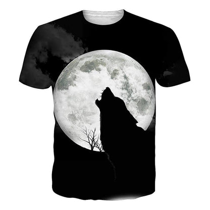 Vollmond Wolf Lustiges T-Shirt Schwarz