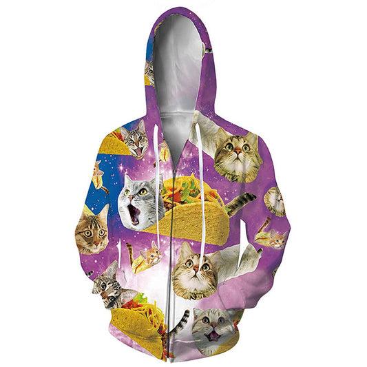 Lustiger Unisex-Kapuzenpullover mit Taco-Katze-Reißverschluss